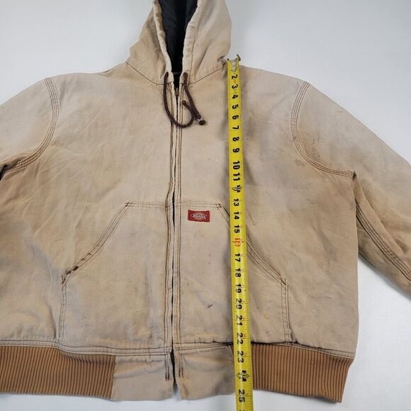 Vintage Y2K Dickies Beige Duck Canvas Hooded Work Wear Distressed Jacket Large - Picture 3 of 12